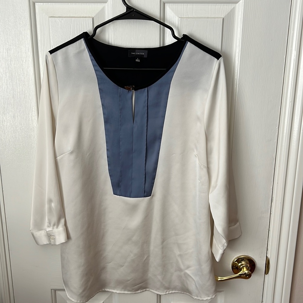 The Limited color block blouse with gold buckle detail